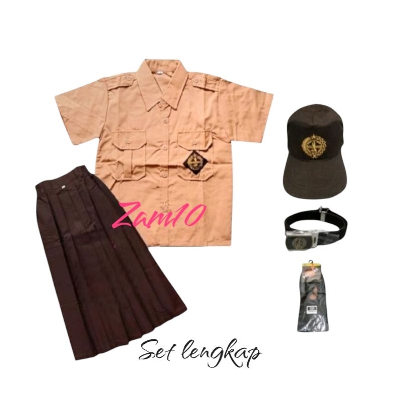 set lengkap baju Pramuka pendek rok Pramuka pendek SD anak perempuan