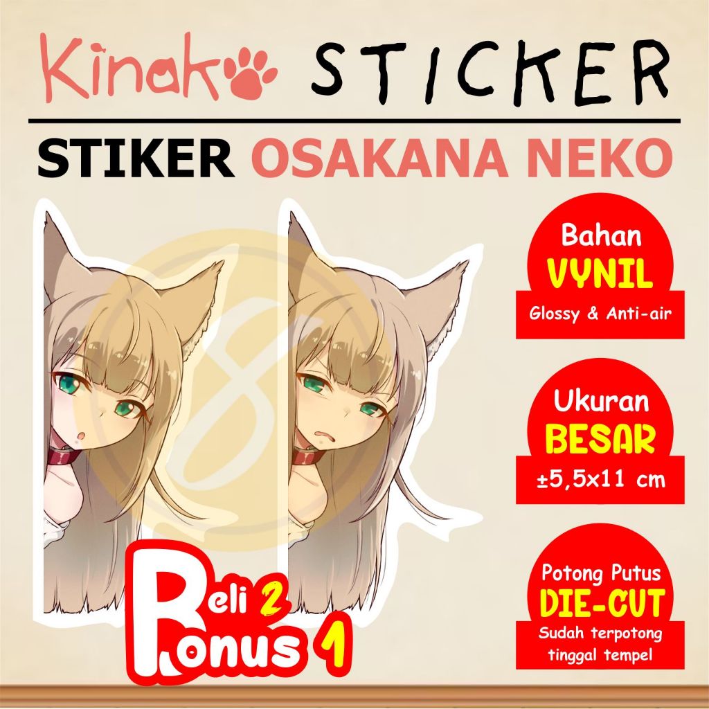 

Osakana Neko Waterproof Premium Sticker / Stiker Intip Kinako Anime Character 40hara Cute Cat Girl