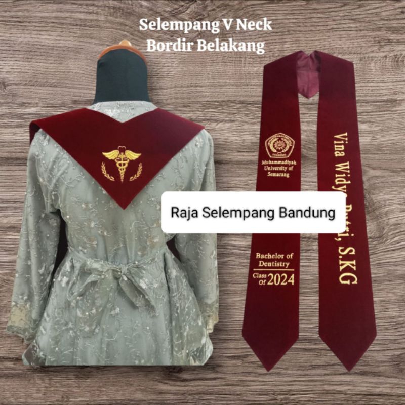 Raja Selempang - Selempang Wisuda V Neck Bordir Belakang Beludru Premium / Selempang Wisuda Custom /