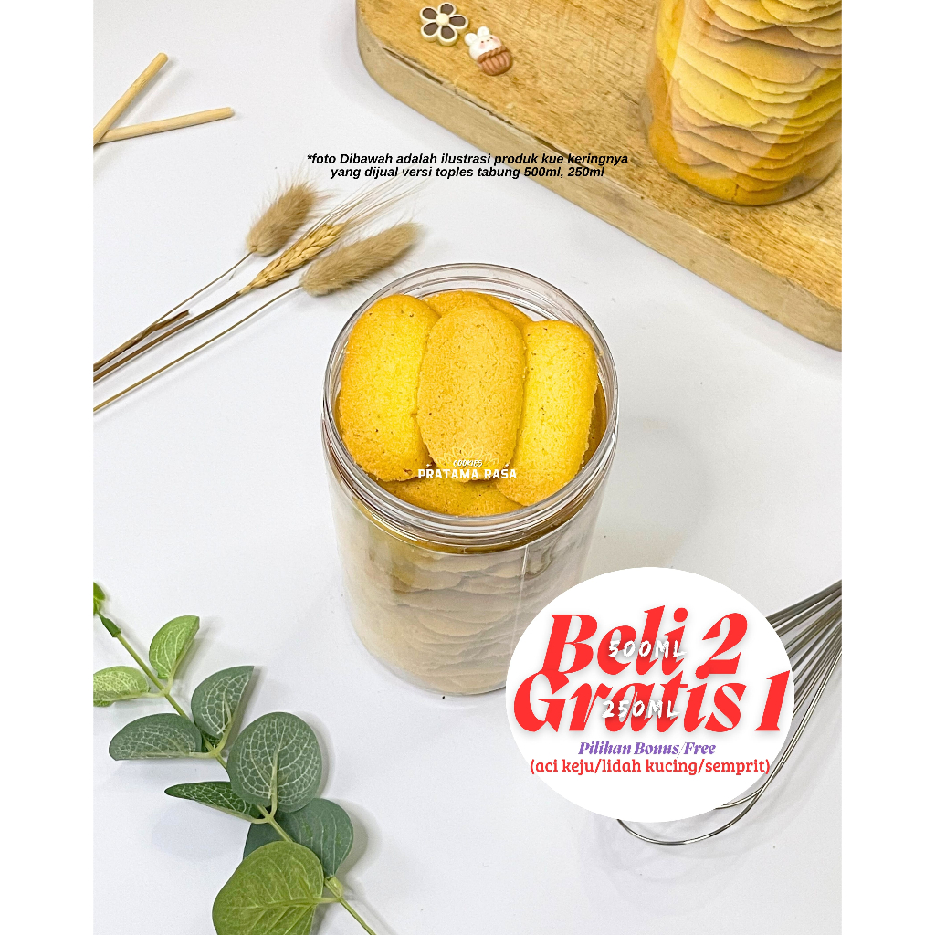 

[BELI 2 GRATIS 1] Lidah Kucing Pratama Rasa Kue Kering Renyah Berkualitas Toples Tabung 500ml / 250ml