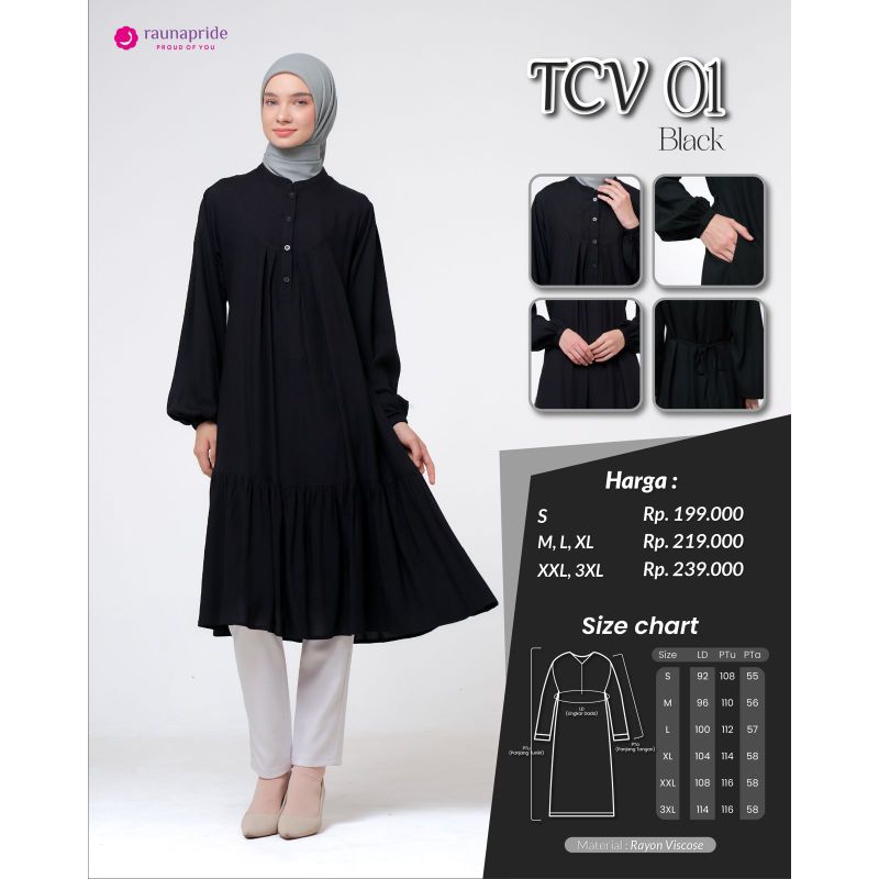 TUNIK RAUNA HITAM, TUNIK TVC 01 BLACK BY RAUNA, Tunik Hitam Premium