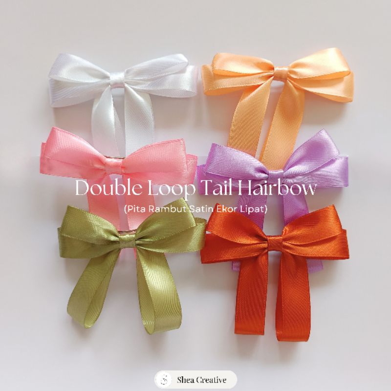 Pita rambut satin double ekor lipat dengan jepit french barrette| Handmade double satin hairbow with