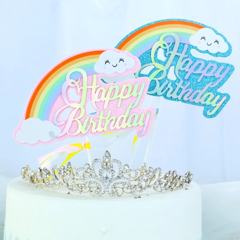 

HIASCAKE Hiasan Kue Pelangi dan Awan Happy Birthday Glitter / Rainbow Glitter Topper
