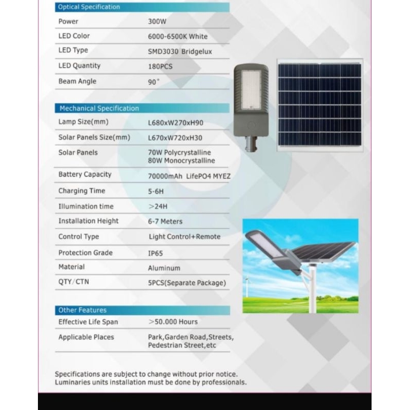 lampu jalan tenaga surya 300 watt