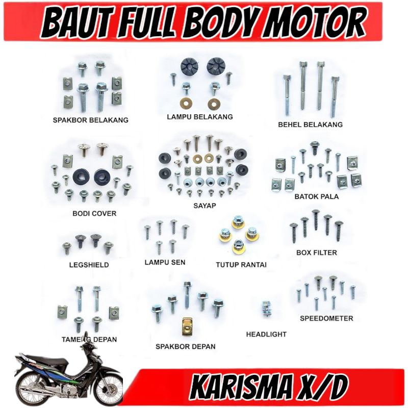 Baut body Honda karisma / baut body karisma 125 / Baut karisma fullset / Baut body motor karisma ful