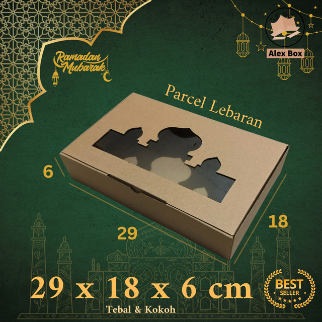 

Kardus Parcel Lebaran Ukuran 29 x 18 x 6 cm | Box Mika Hampers Idul Fitri | Diecut Hantaran Kue