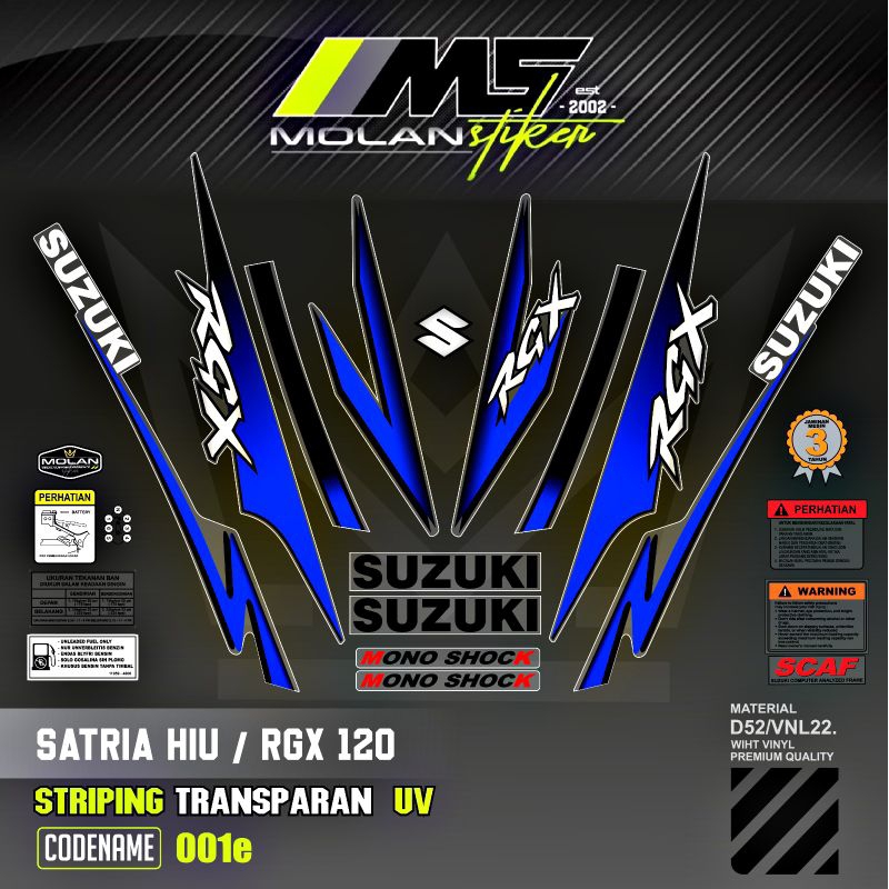 Decal Sticker Striping Variasi Transparan Uv Satria Hiu Malaysia RGX 120 Satria R Agresif Suzuki Sat