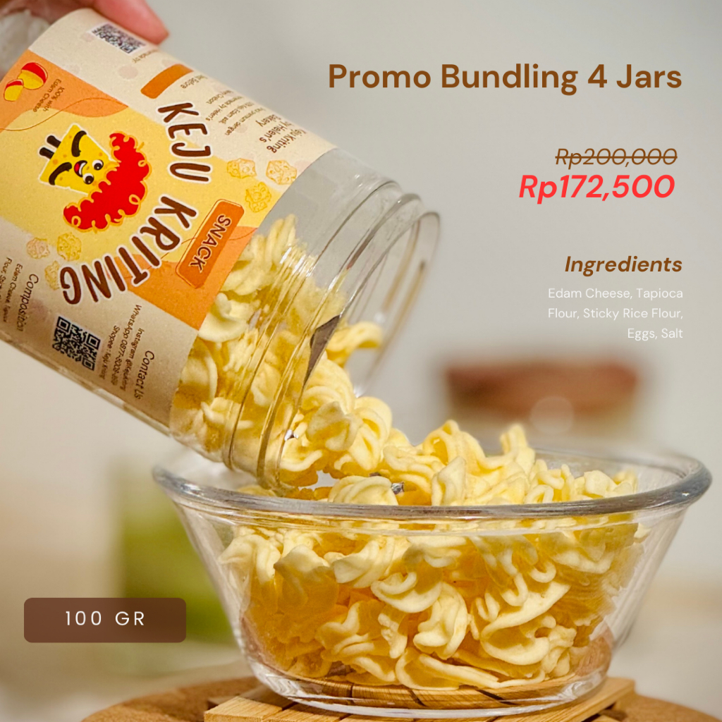 

PROMO Bundling 4 Jars Keju Kriting x Isi 100 gr (Toples 800 ml)