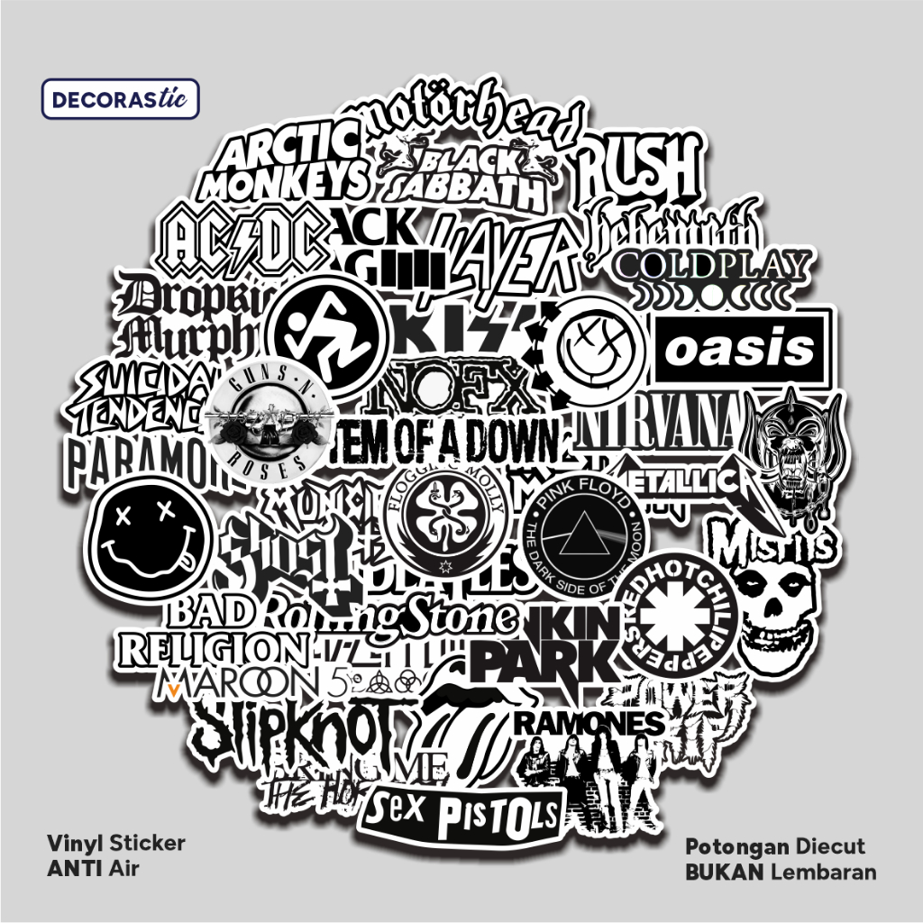 

Stiker Band Tumblr Motor Tumbler Koper Laptop Black White Sticker Vinyl Pack Case Rock Helm Anti Air
