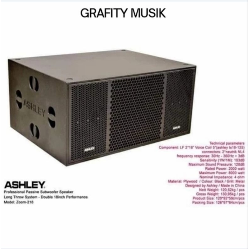 Subwoofer Speaker Pasif Ashley Zoom 218 Original Speaker Subwoofer Ashley Zoom118