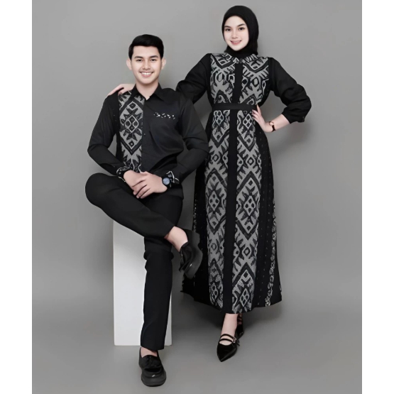 SET SETELAN ONE SYARI Gamis Terbaru Pesta Kekinian motif BAHAN TENUN ALISYA Premium Aksen MOTIF BUNG