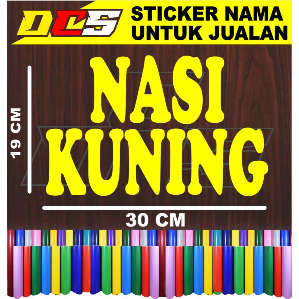

STICKER TULISAN NASI KUNING STICKER TEMPELAN UNTUK NAMA JUALAN DI GEROBAK RODA DAN ETALASE KACA DLL