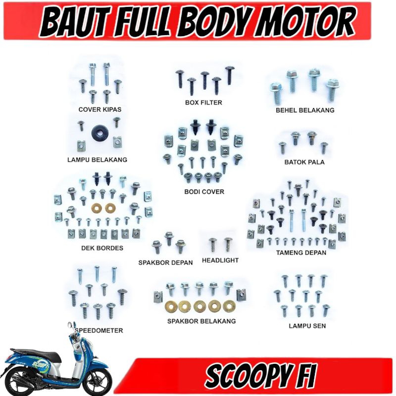 Baut full body Scoopy FI lengkap / Baut body Scoopy fi 2013 - 2017