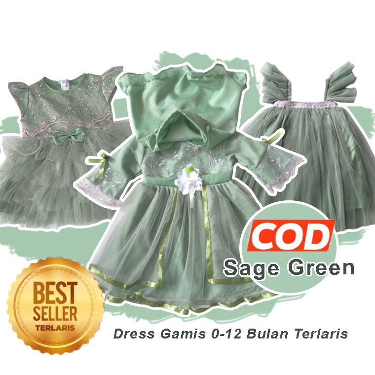 55STOK TERBATAS Baju Warna Sage Green 6 12 Bulan FREE PITA Dress Warna Sage Green Terlaris Import Ga