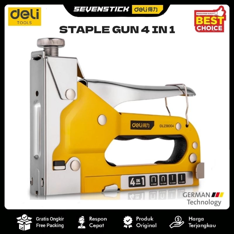 

Deli Tools Staples Tembak / Stapler Gun Tacker 4 in 1 DL238004 Bahan Baja Perkakas