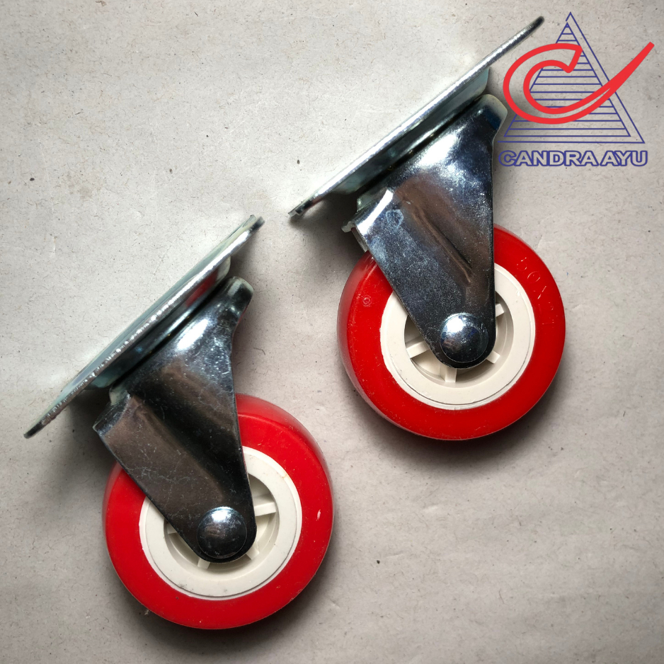 Roda Caster Merah 2" Hidup + Rem / Roda Gerobak (1 set)