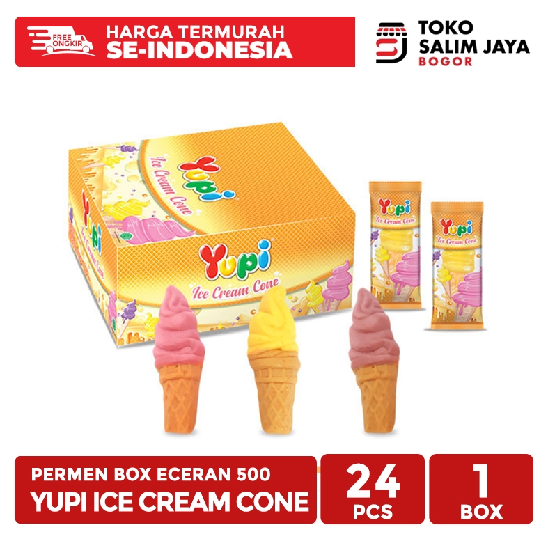 

PermenYUPI Ice Cream Cone - Official Flavor Box Eceran 500 Isi 24 Pcs Bentuk Lucu Rasa Buah Original