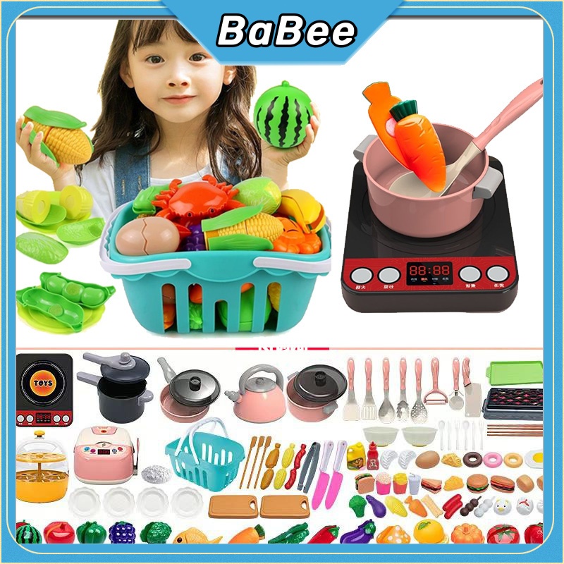 Babee Toy Mainan Dapur Simulasi Mainan Memasak Dapur Mainan Buah Potong Dapur 68/79/102Pcs