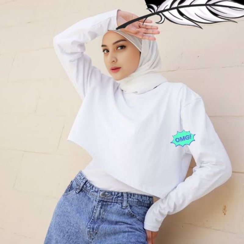 kaos crop top lengan panjang wanita/kaos katun crop top