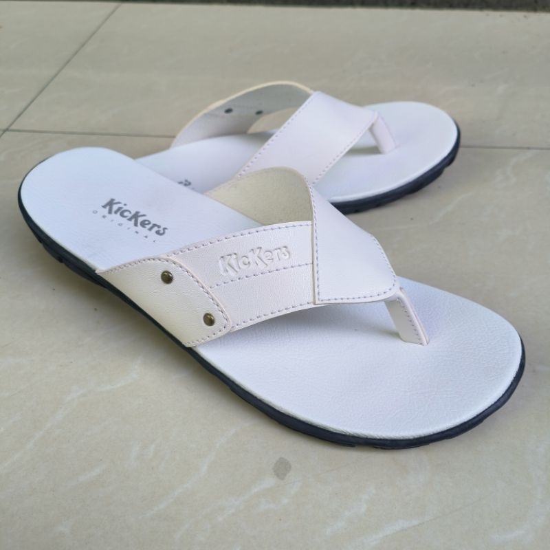 kickers jepit sandal pria wanita terbaru kulit mitasi putih