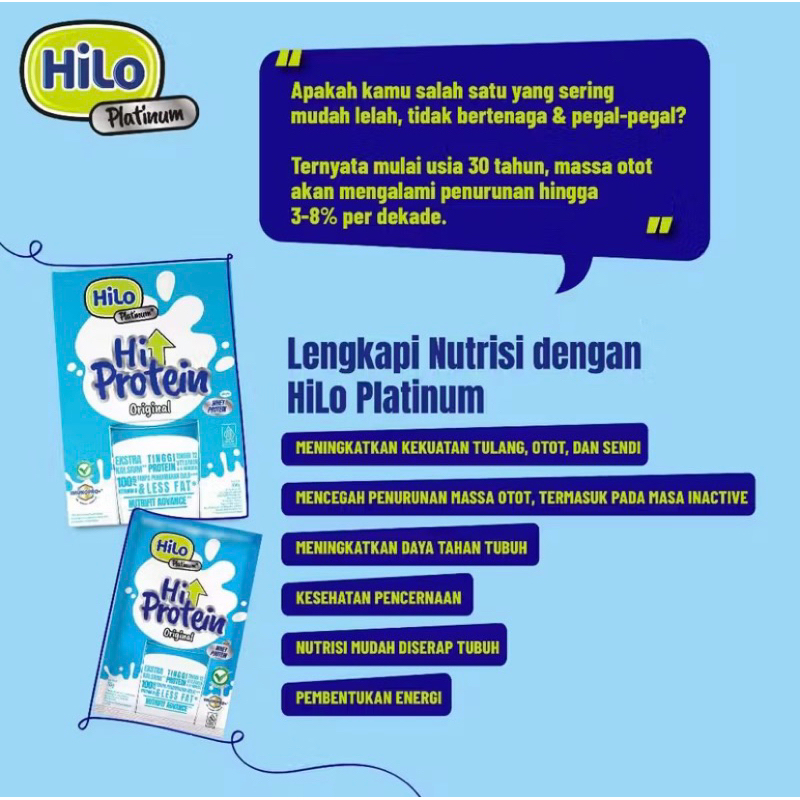 

Hilo platinum original 360g (12 sachet ) susu tinggi kalsium dan protein rendah lemak dan bebas gula