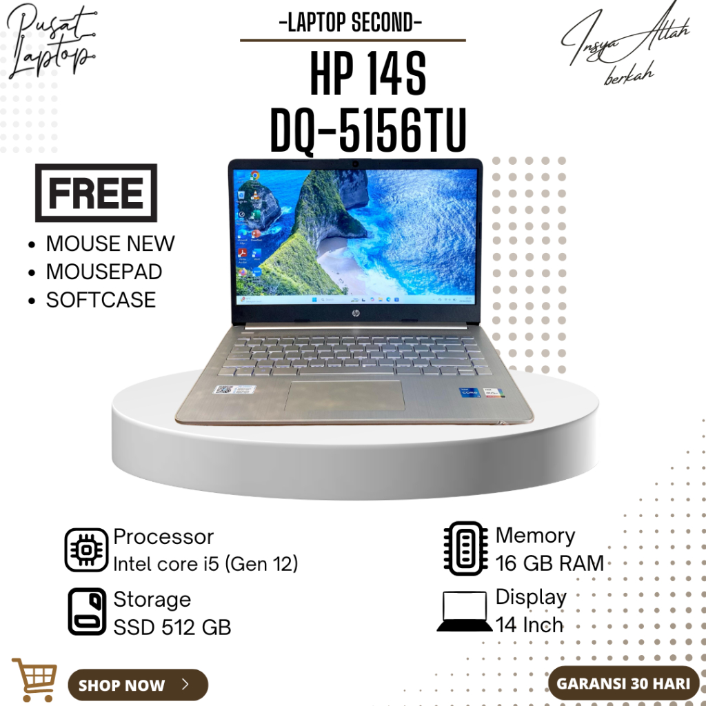 LAPTOP HP 14S-DQ5156TU SECOND | INTEL CORE I5 GEN 12 | RAM 16GB | SSD 512GB | DISPLAY 14INCH | NORMA