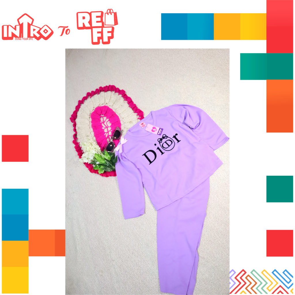 SETELAN ANAK PEREMPUAN DIOR EKSLUSIF LENGAN PENDEK CELANA PANJANG