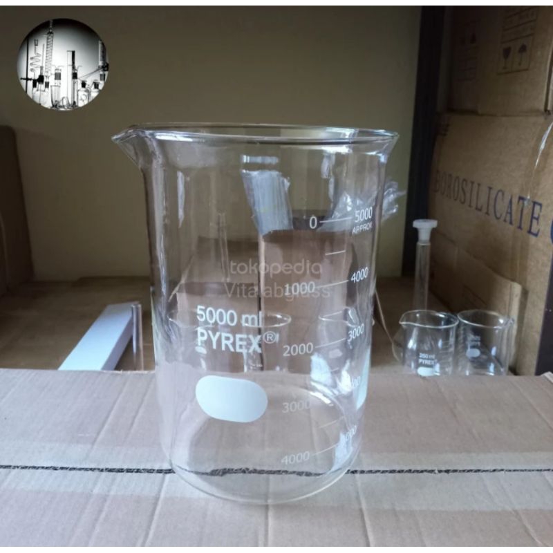 gelas beaker/gelas kimia 5000 ml pyrex