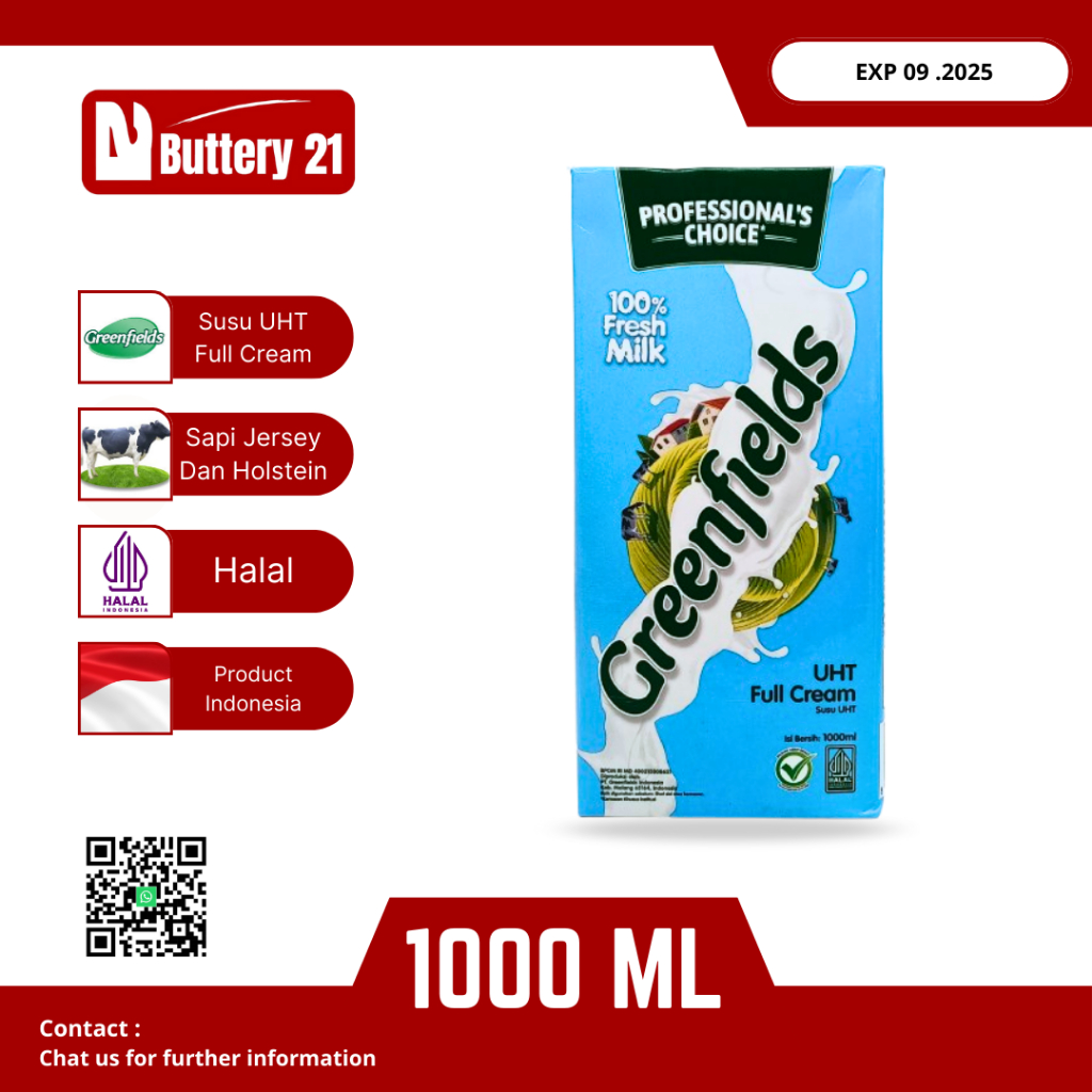 

GREENFIEDS UHT 1 LTR/GREENFIELDS SUSU UHT FULL CREAM MILK 1 L/SUSU UHT FULL CREAM 1 LITER