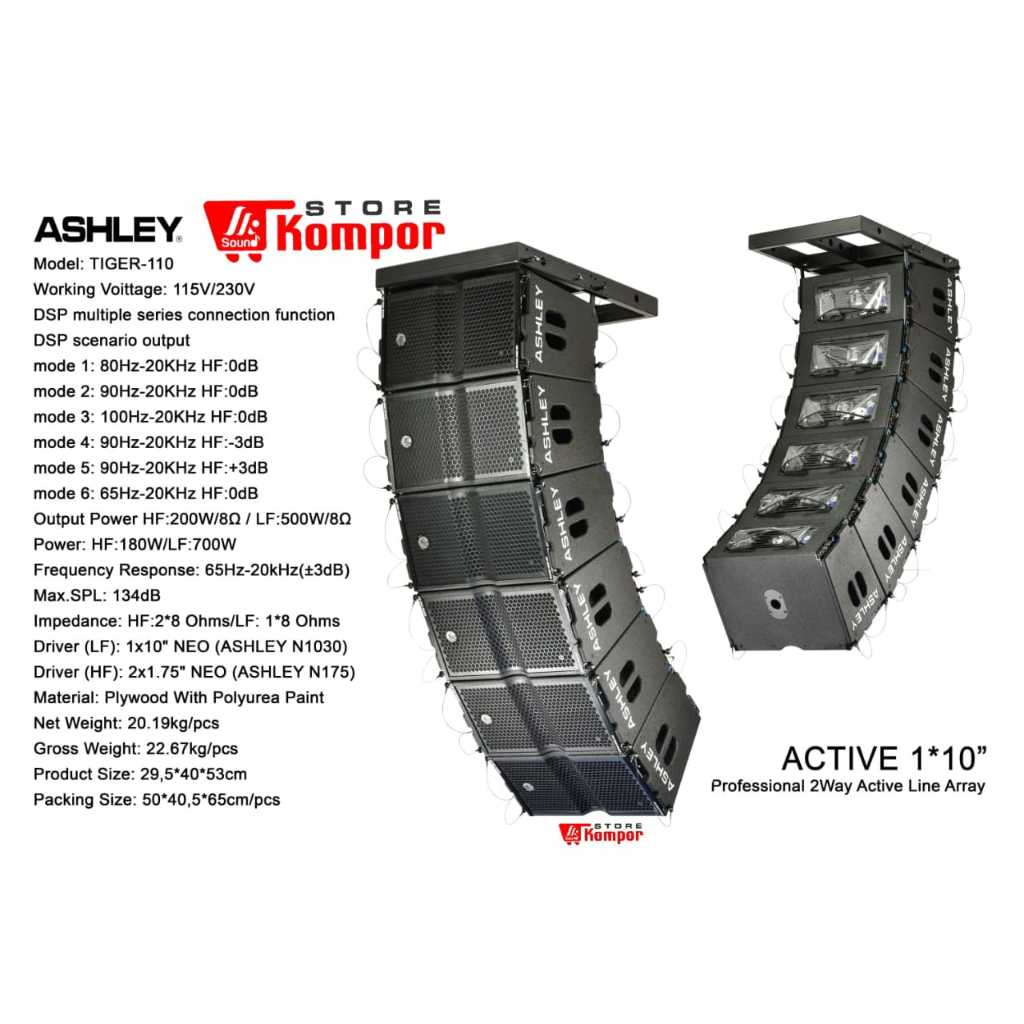 Speaker Line Array Aktif ASHLEY TIGER 110 TIGER110 ORIGINAL 10 INCH
