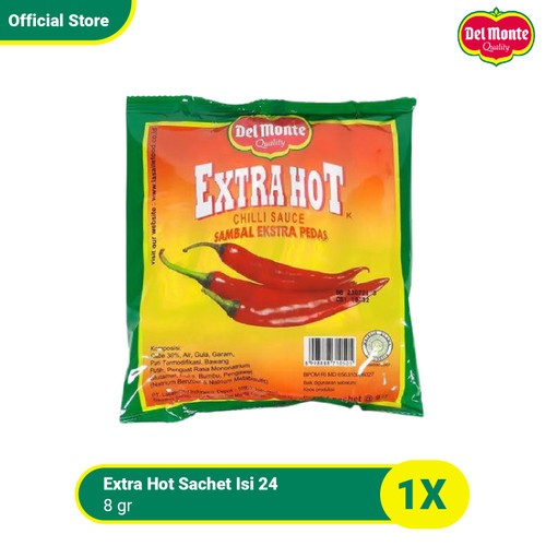 

Delmonte Saus saos extra hot 8 gr (isi 24 sachet)