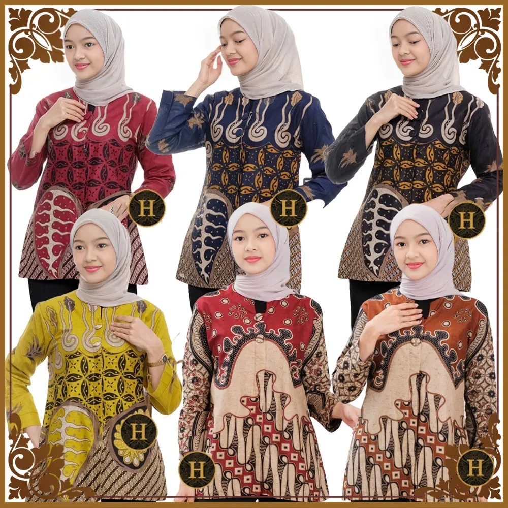 Atasan Batik Blus Batik Anak Perempuan Cewek Panjang SD SMP Remaja Motif Baru (13-18) 12-15 Tahun