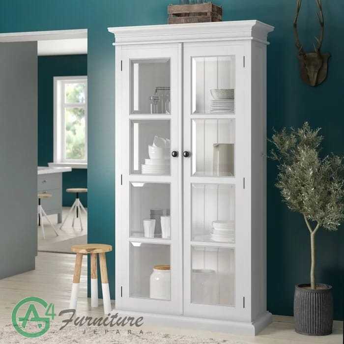 Lemari Hias Sederhana Sandish Warna Duco Putih - Kayu Mahoni