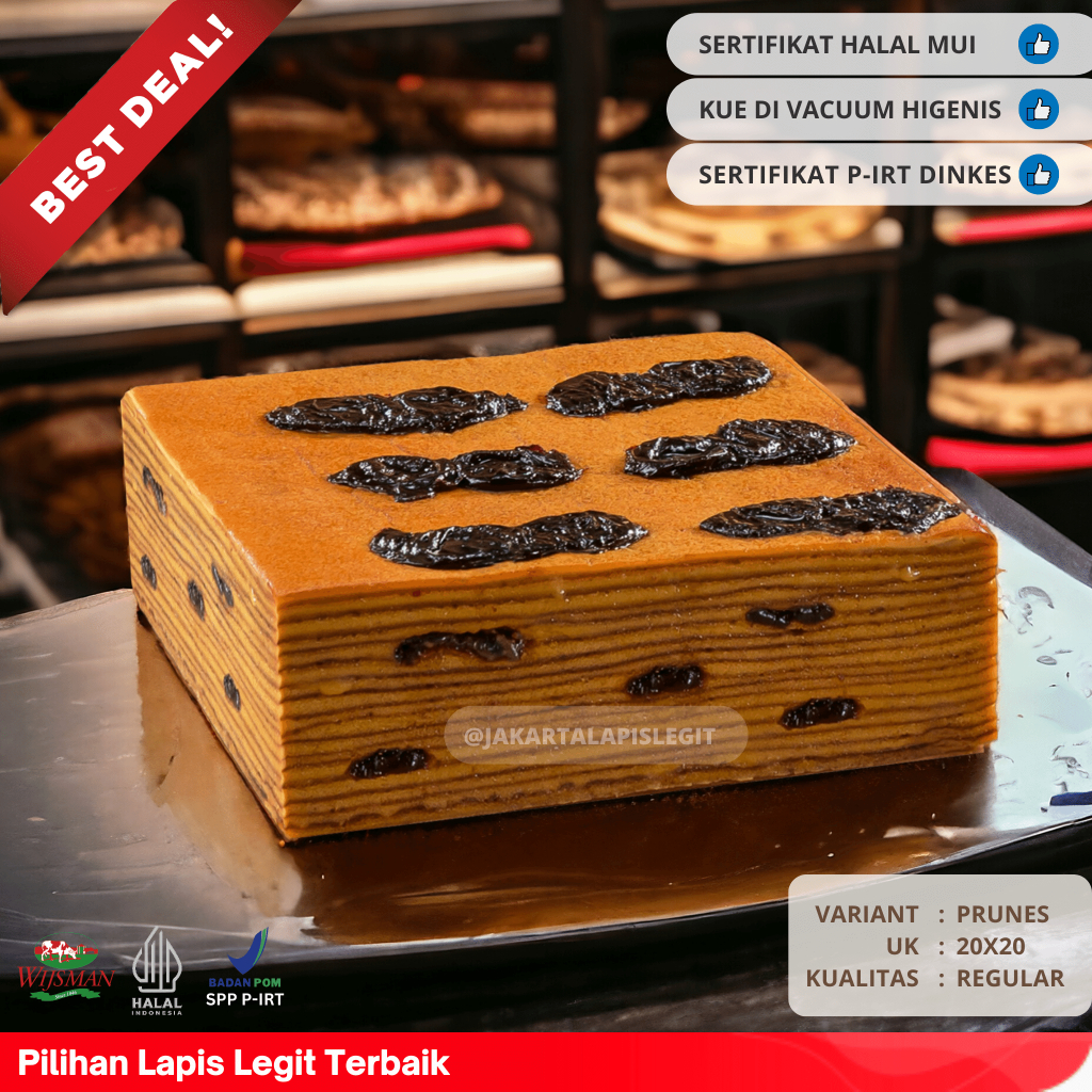 

(KUALITAS REGULAR) KUE LAPIS LEGIT 20x20 PRUNES WISMAN 100% HALAL PLUM