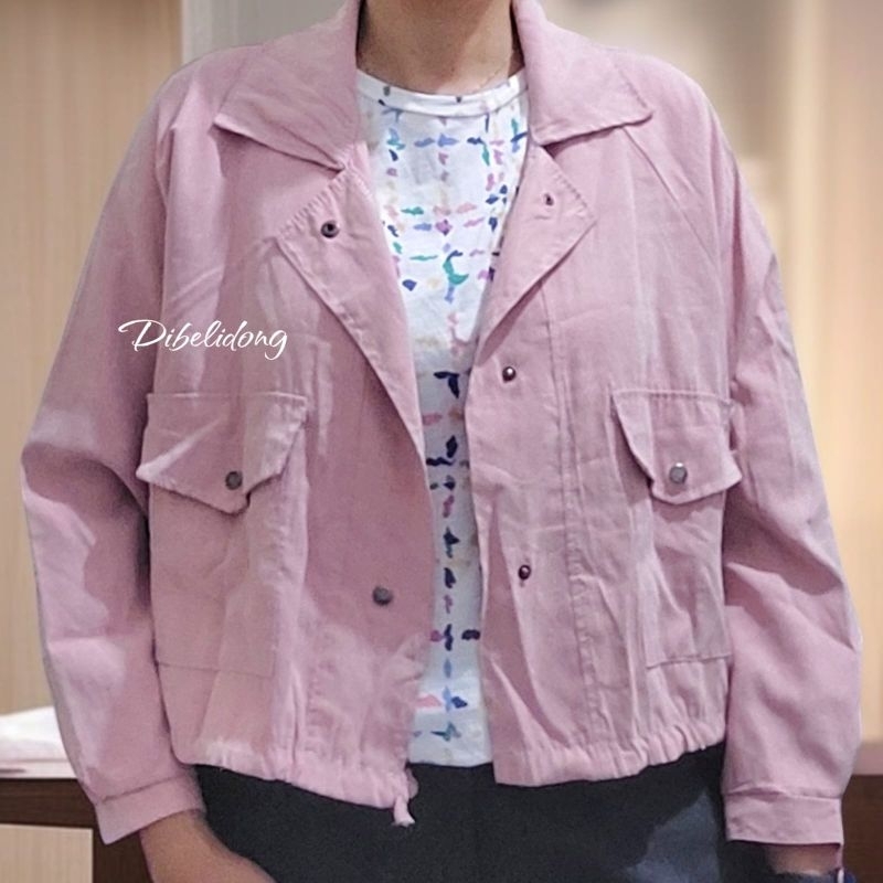 Baju wanita panjang crop pink size L