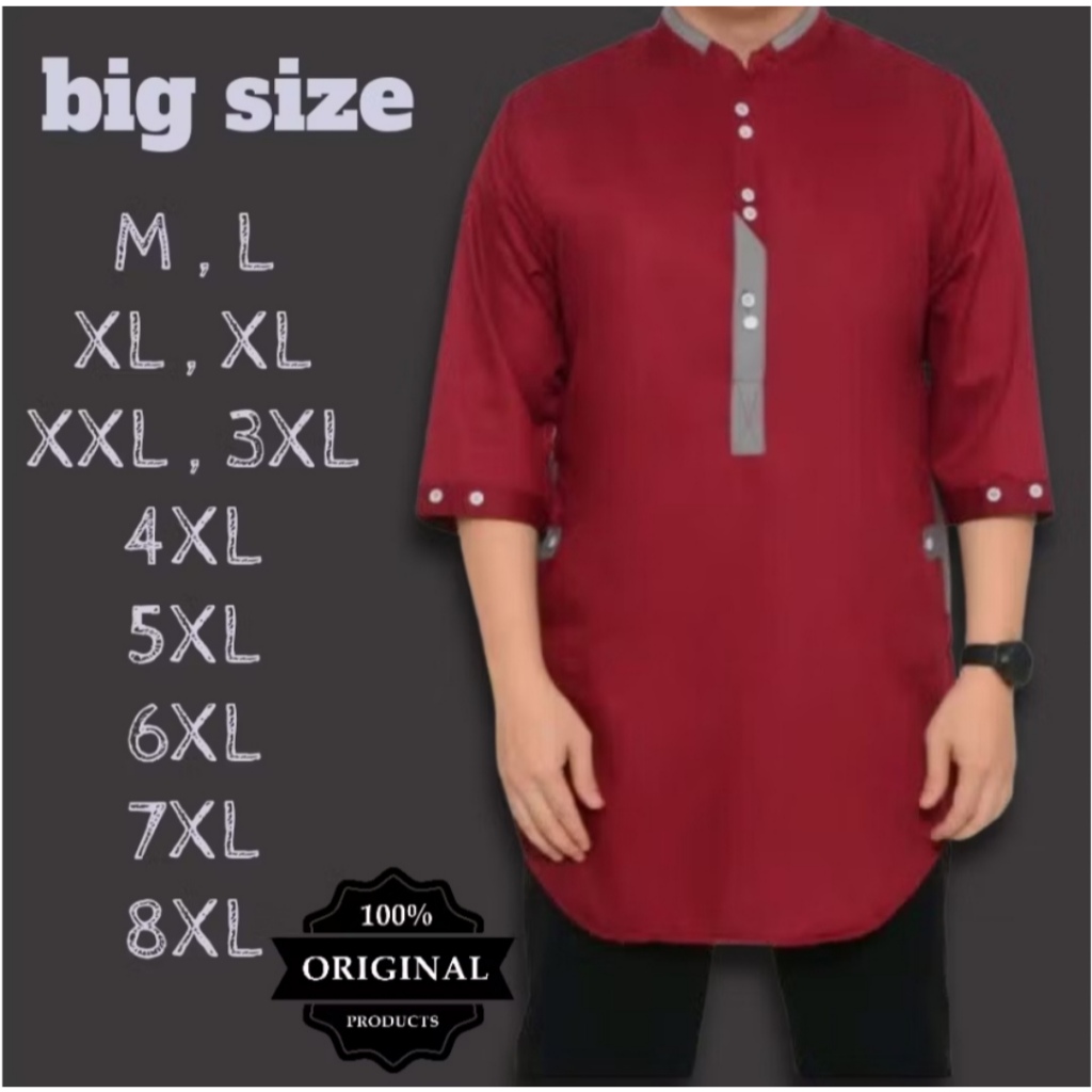 BAJU KOKO KURTA LENGAN 3/4 UKURAN JUMBO BESAR /KOKO PRIA DEWASA / BAJU KOKO PRIA JUMBO