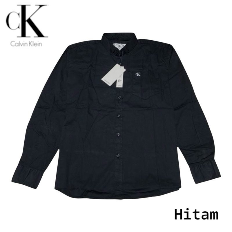 Kemeja polos pria lengan panjang calvin klein ck reguler kantoran casual basic premium