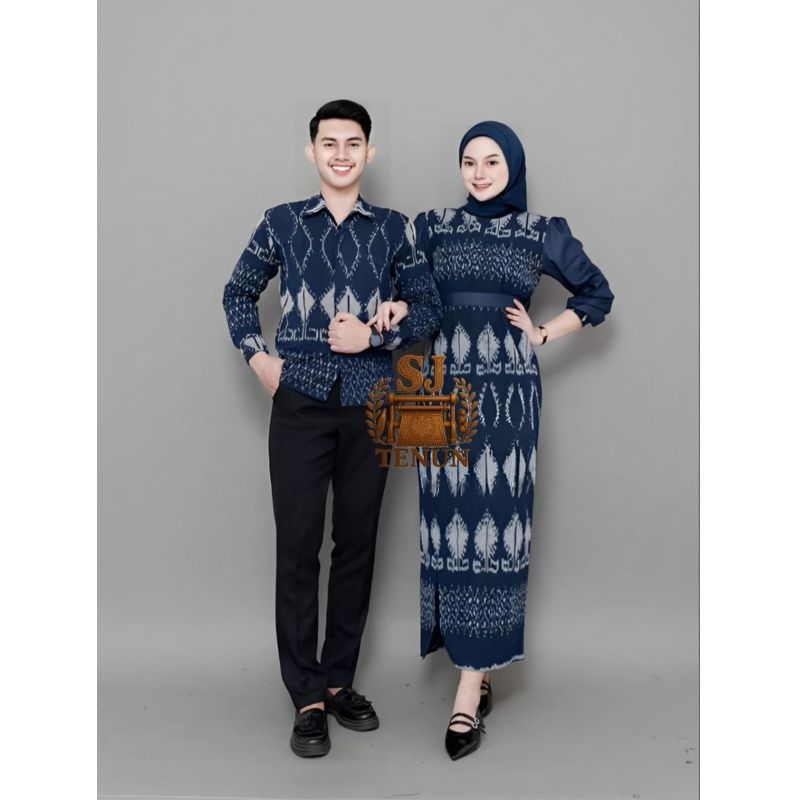 Gamis Tenun Set Couple Dress Navy Couple Tenun Kondangan