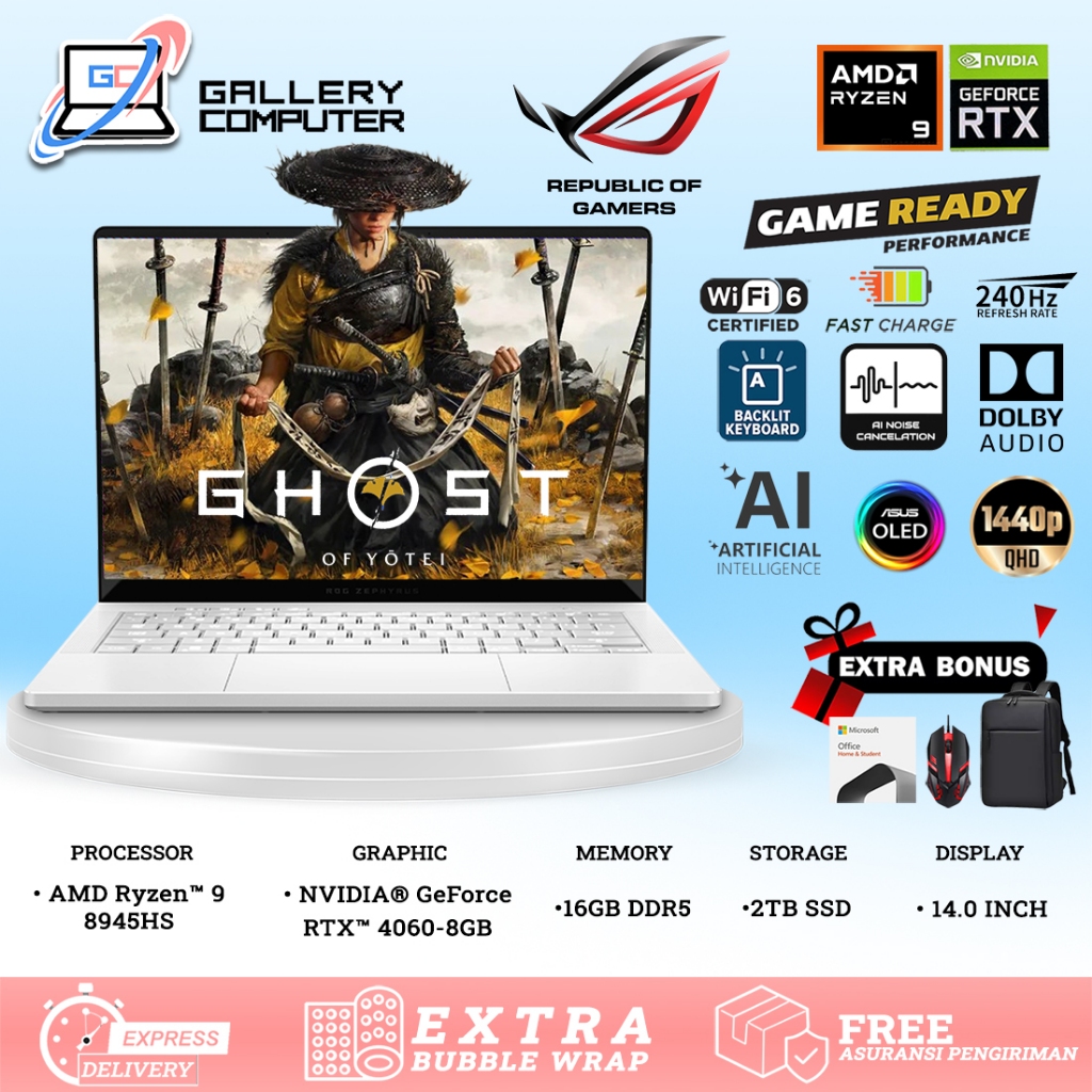 Laptop Gaming Asus ROG Zephyrus G14 GA403UV AMD Ryzen 9 8945HS 16GB/2TB SSD RTX4060-8GB 120HZ WHITE
