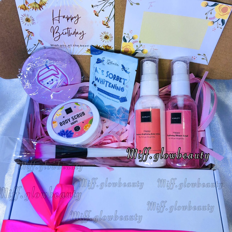 Miffglow - Paket hampers /gift box Scarlett whitening mini 30ml 60ml kado unik kado cewek