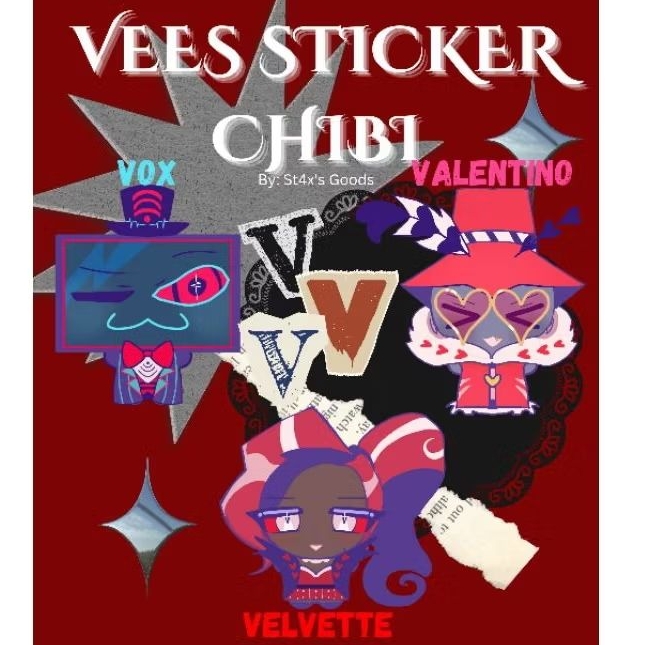 

VEES STICKER CHIBI // VOX, VELVETTE, VALENTINO HAZBIN HOTEL