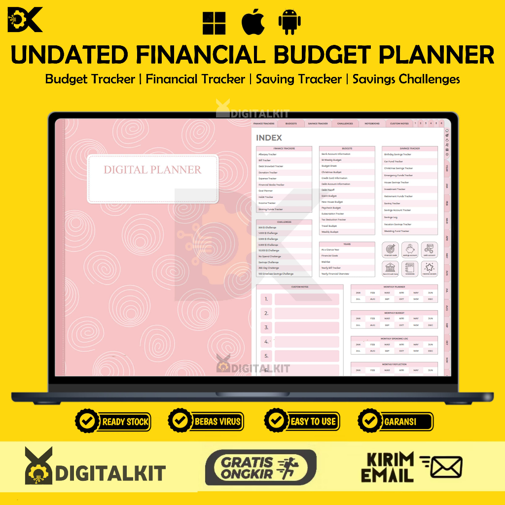 [T0209] UNDATED Financial Budget Planner, Goodnotes Template, Portrait Budget Planner