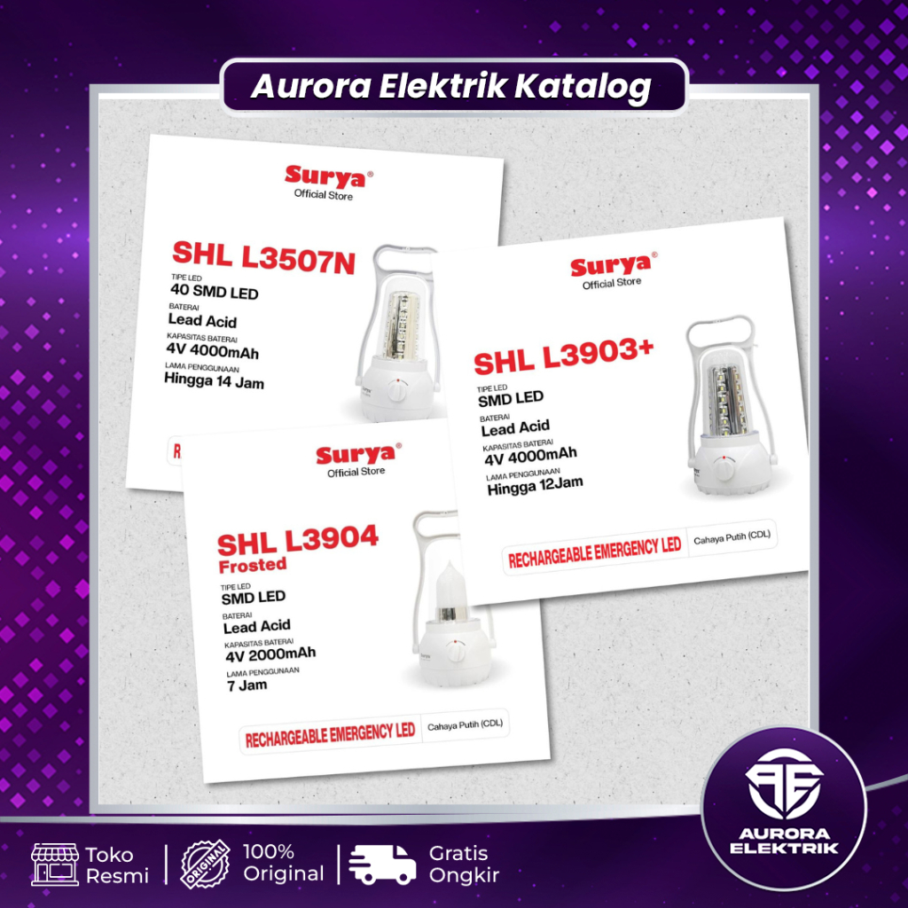 Lampu / Senter Emergency LED SURYA Rechargeable