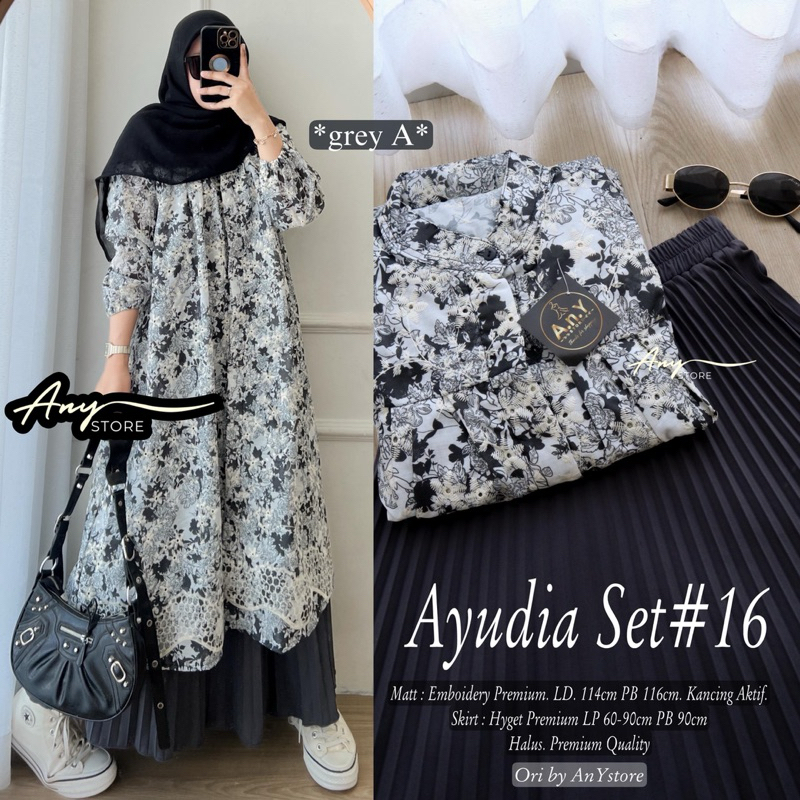 ayudia set #13 setelan tunik dan rok by A.N.Y long tunic jumbo ld 120 CM rok panjang plisket long tu