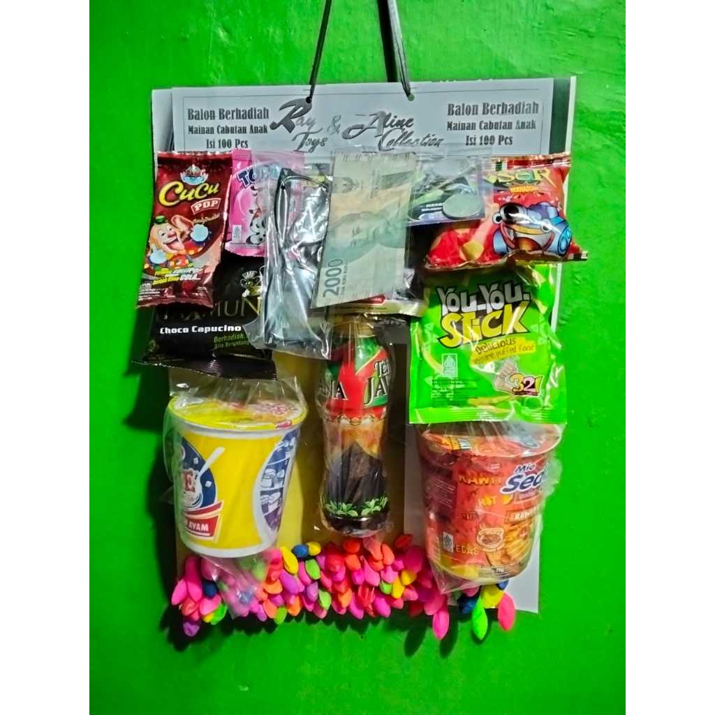 

Cabutan balon berhadiah menarik untuk anak anak isi 100 pcs Mie Cup Dan Minuman