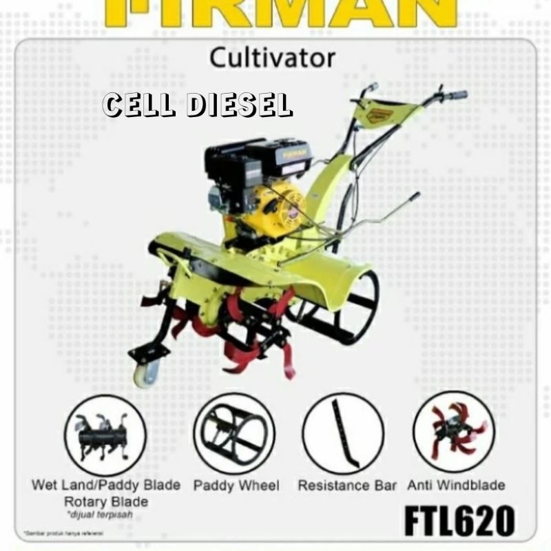 FIRMAN Mesin Traktor FTL 620 Membajak Sawah Kering & Dangkal 7,5 HP