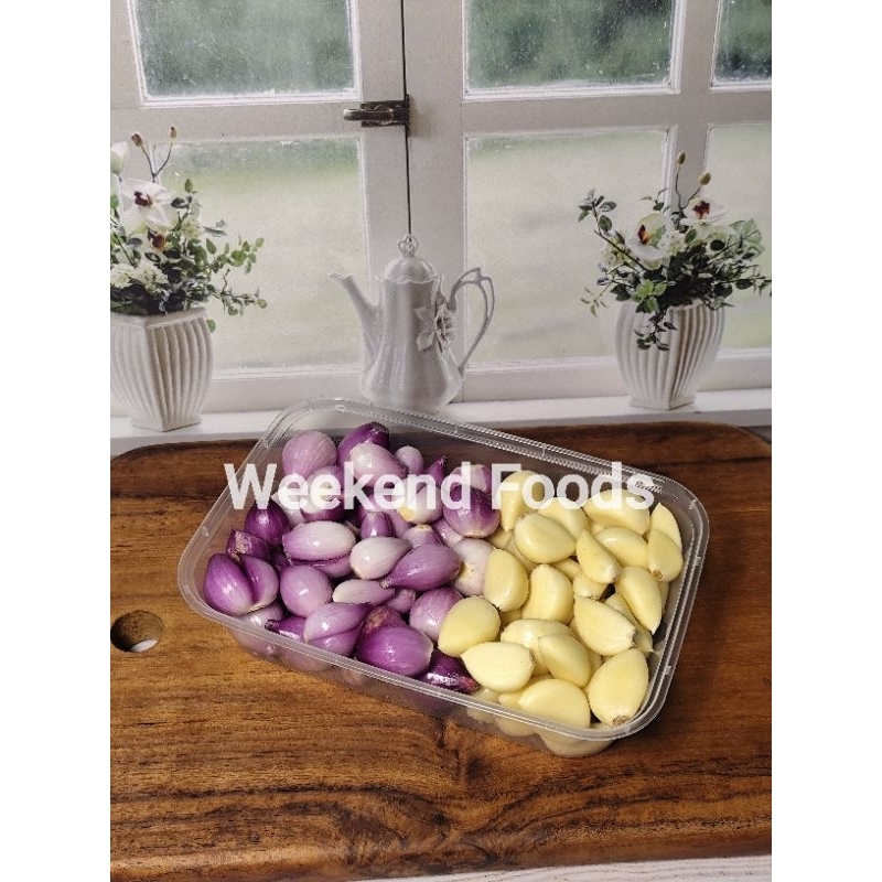 

Bawang merah putih kupas kemasan 500 ml