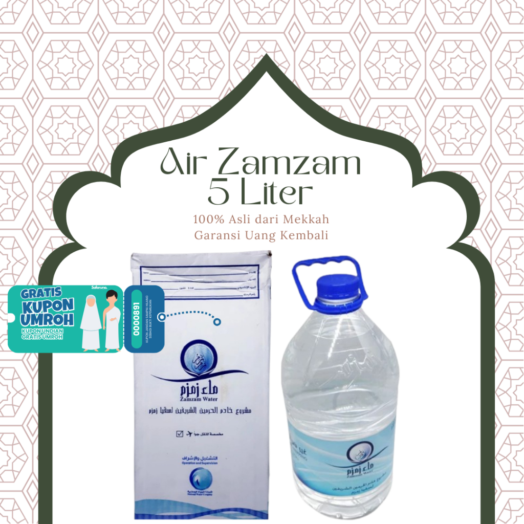 

Air Zam- Zam 5ltr 100% Original/Air Zam - Zam Asli/Paket oleh-oleh Hajiumroh