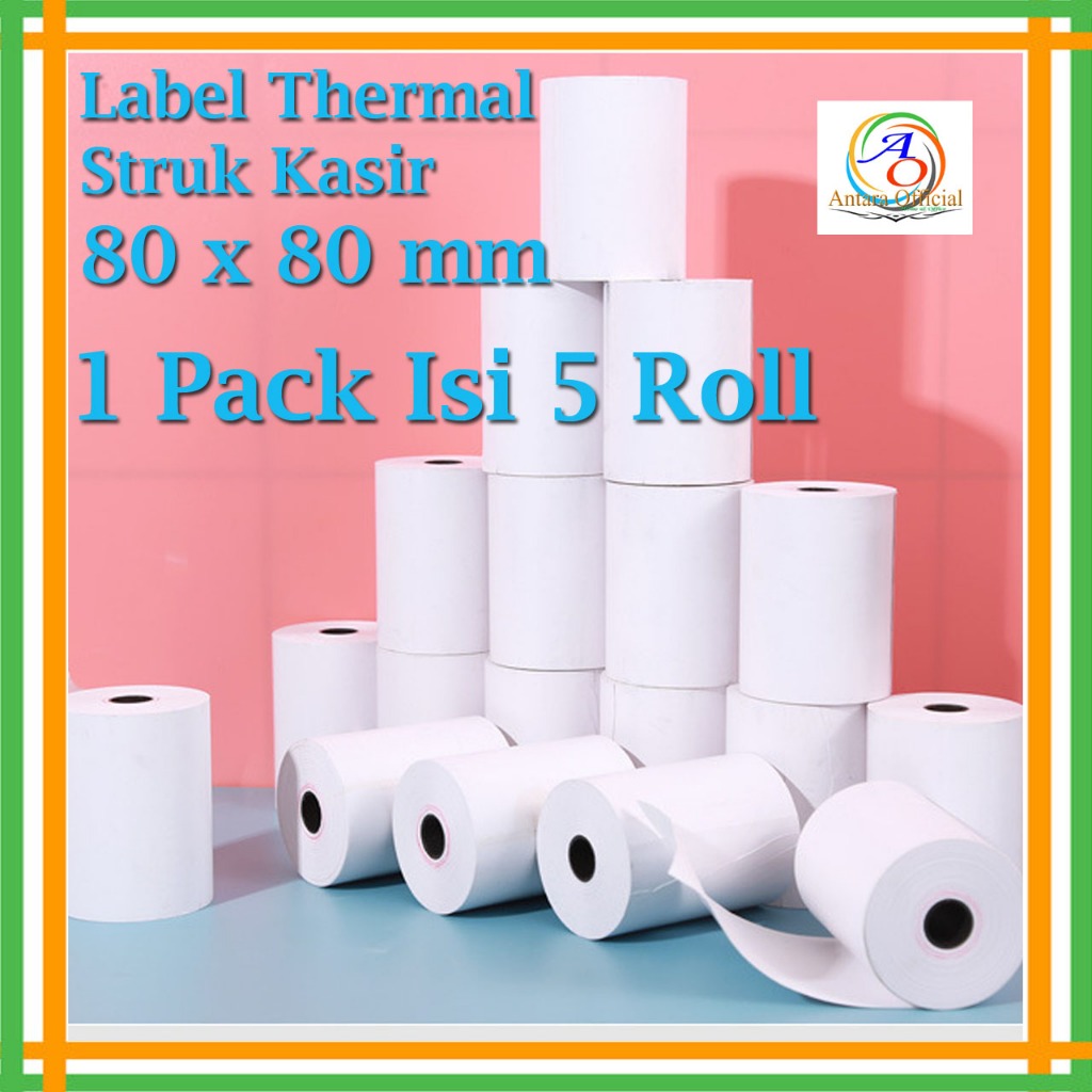 

1 Pack isi 5 Roll Kertas Kasir Thermal 80x80mm Struk Kasir Printer Paper Roll Coreless Termal Pos Receipt Mini Printers