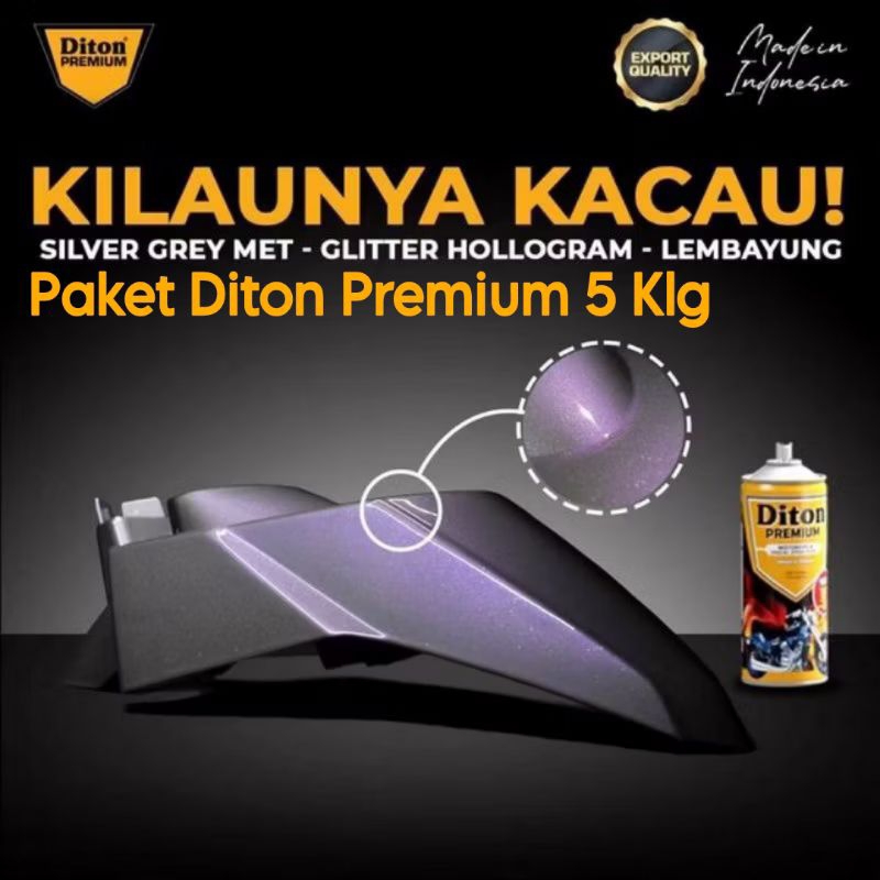 Pilok Silver Grey Glitter Lembayung Paket 5 Klg Diton Premium Cat Semprot Sepeda Motor Mobil Velg